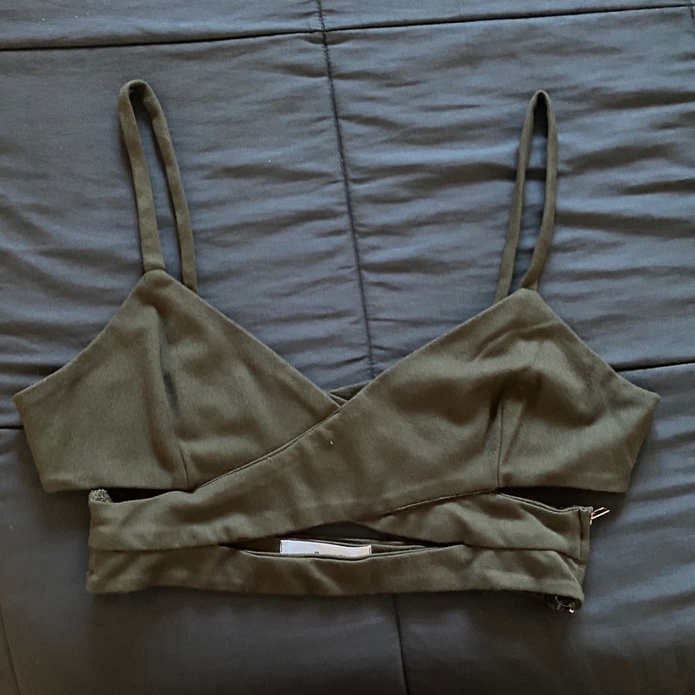 Choles Olive Green Women's Crop Top Size Large